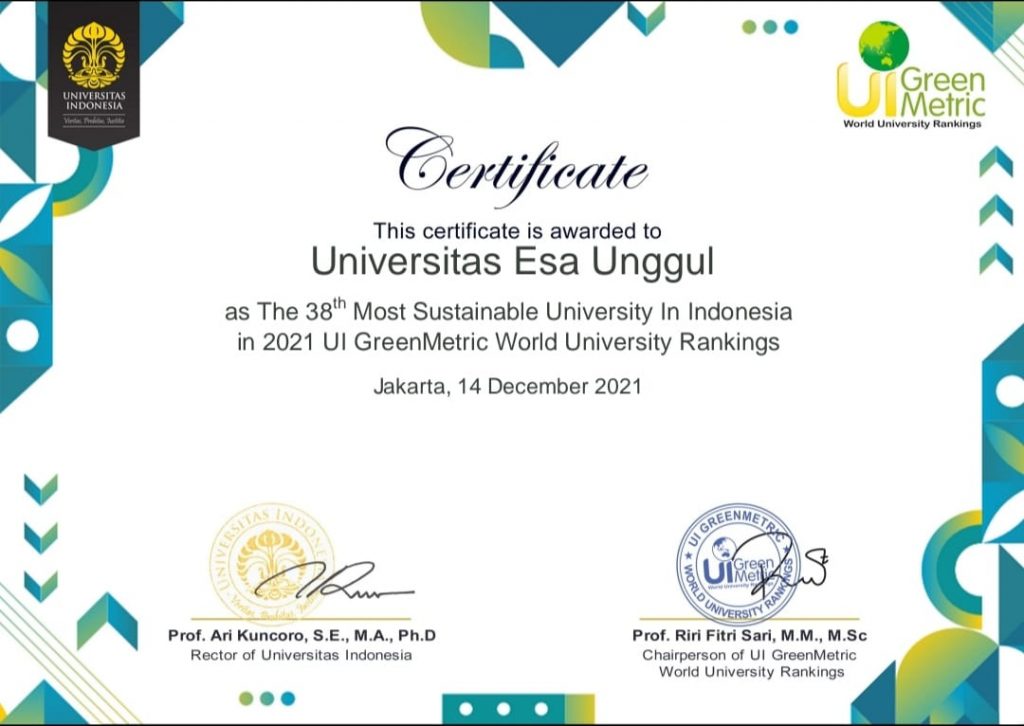 Sertifikat UI GreenMetric World University Rankings